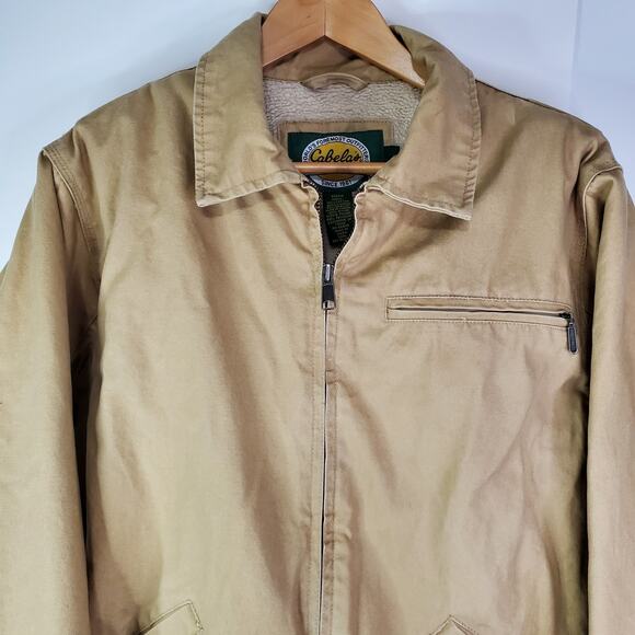 Cabelas Chore Coat Mens Medium Beige Canvas Sherpa Lined Work Field Jacket - Picture 2 of 16